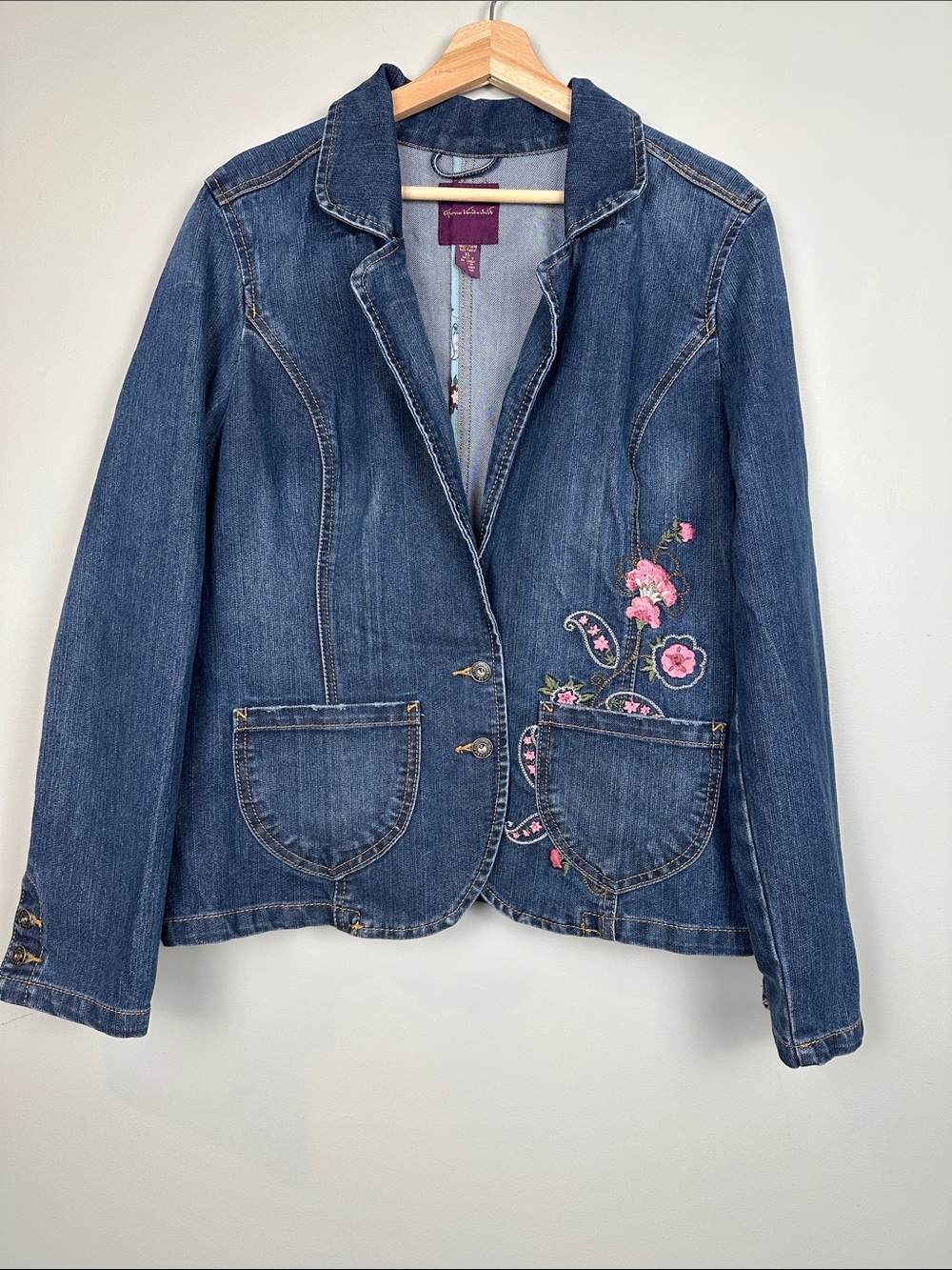 Gloria Vanderbilt floral embroidered denim jacket, Paisley boho cottagecore fall